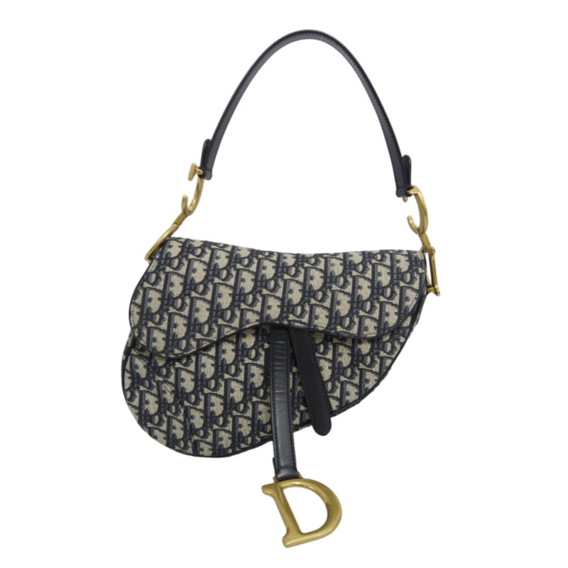 DIOR Saddle Bag Oblique Jacquard Canvas Gold Hardware Blue Navy