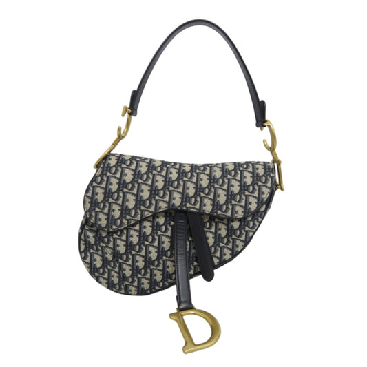 DIOR Saddle Bag Oblique Jacquard Canvas Gold Hardware Blue Navy