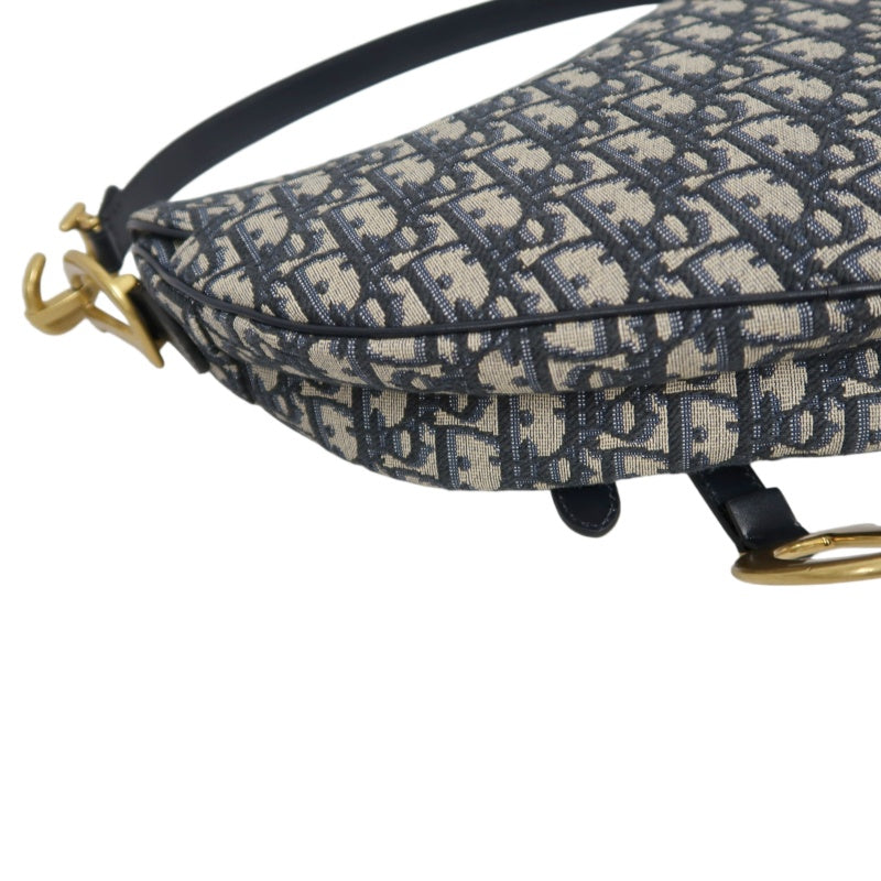 DIOR Saddle Bag Oblique Jacquard Canvas Gold Hardware Blue Navy