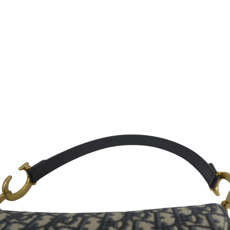 DIOR Saddle Bag Oblique Jacquard Canvas Gold Hardware Blue Navy