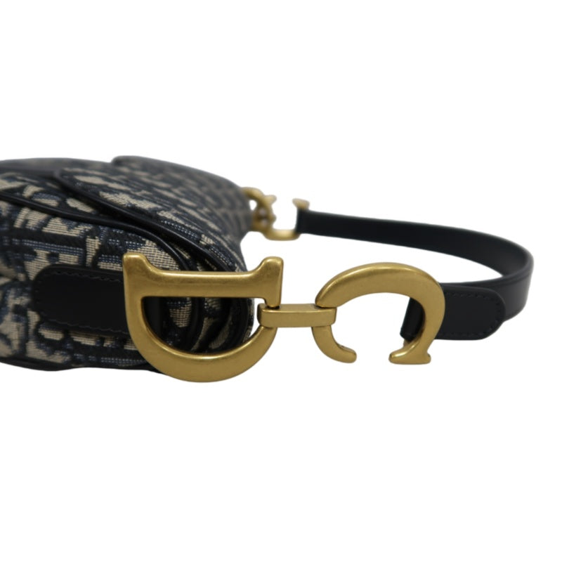 DIOR Saddle Bag Oblique Jacquard Canvas Gold Hardware Blue Navy