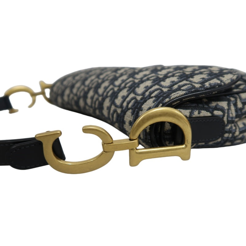 DIOR Saddle Bag Oblique Jacquard Canvas Gold Hardware Blue Navy