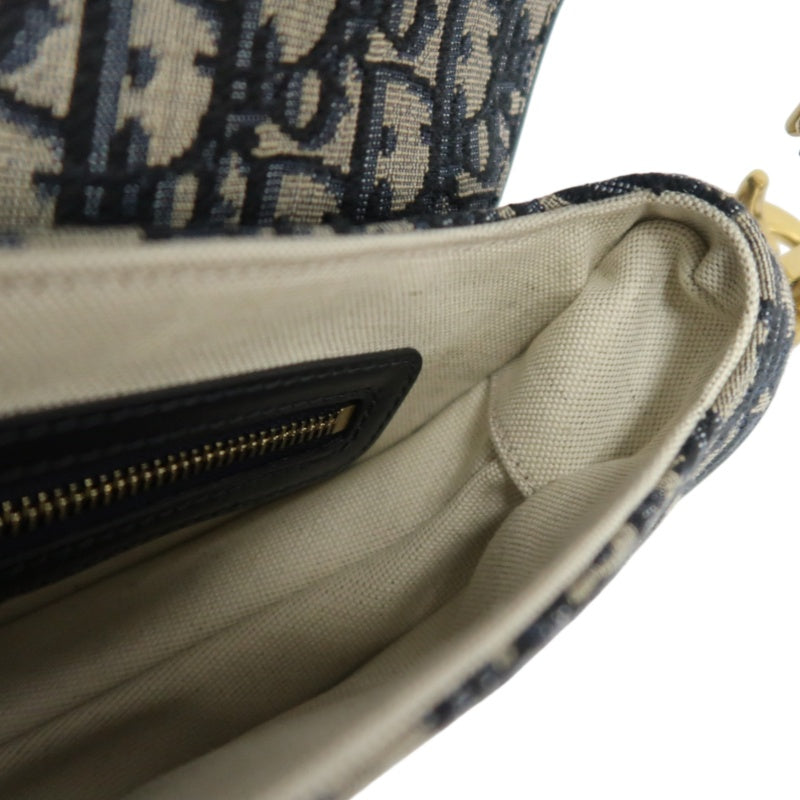 DIOR Saddle Bag Oblique Jacquard Canvas Gold Hardware Blue Navy