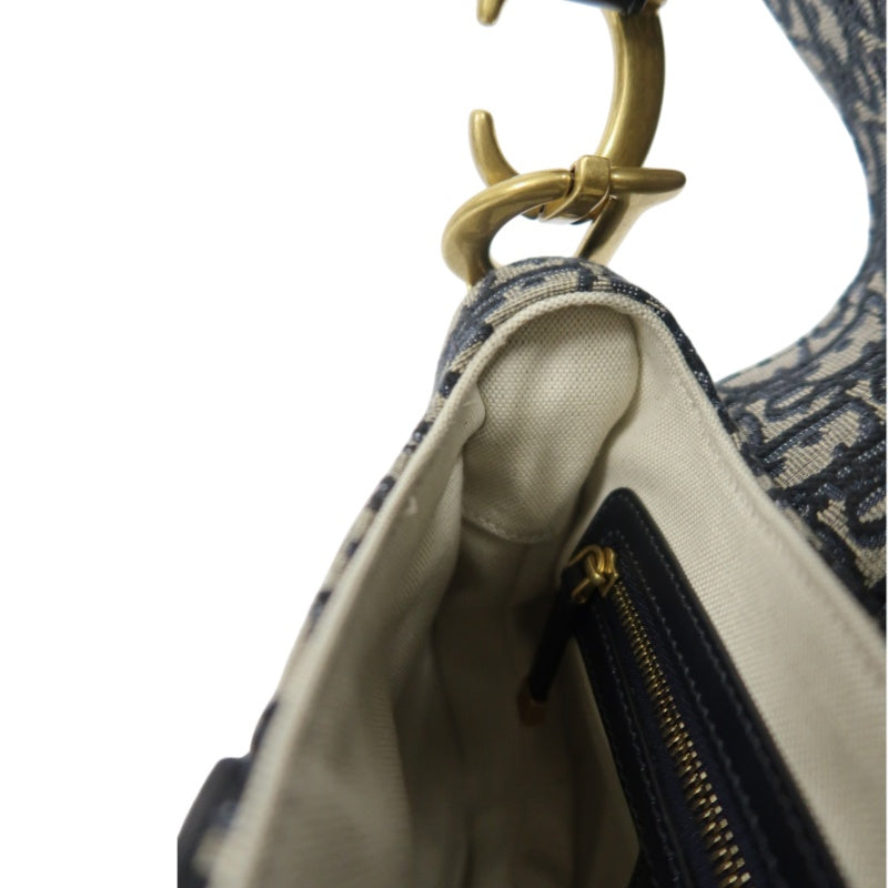 DIOR Saddle Bag Oblique Jacquard Canvas Gold Hardware Blue Navy
