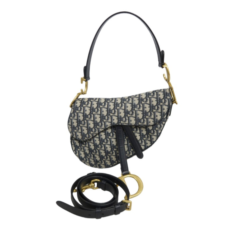 DIOR Saddle Bag Oblique Jacquard Canvas Gold Hardware Blue Navy