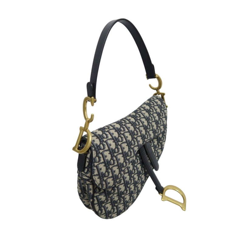 DIOR Saddle Bag Oblique Jacquard Canvas Gold Hardware Blue Navy