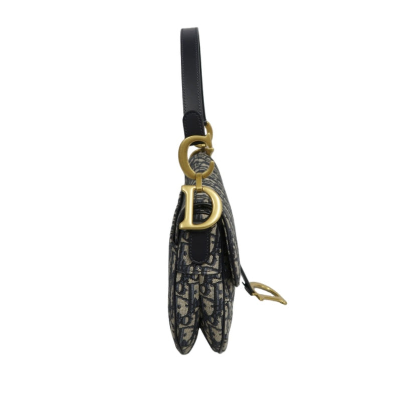 DIOR Saddle Bag Oblique Jacquard Canvas Gold Hardware Blue Navy