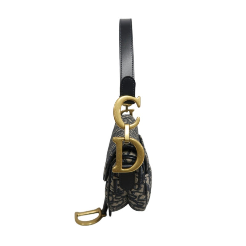 DIOR Saddle Bag Oblique Jacquard Canvas Gold Hardware Blue Navy