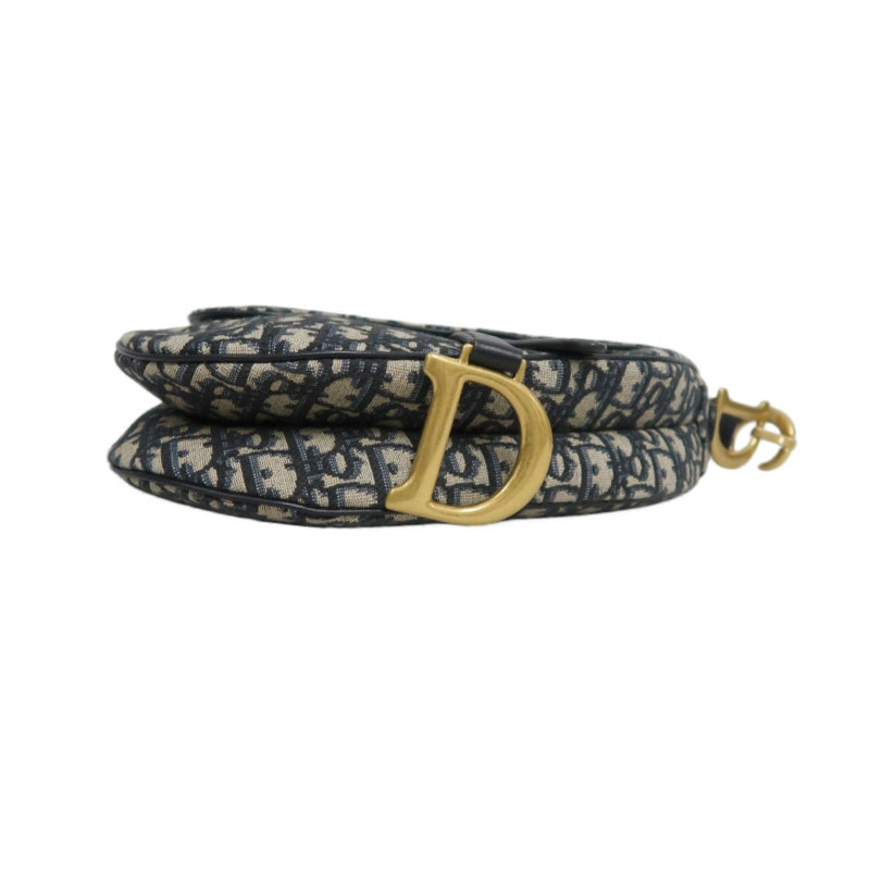 DIOR Saddle Bag Oblique Jacquard Canvas Gold Hardware Blue Navy