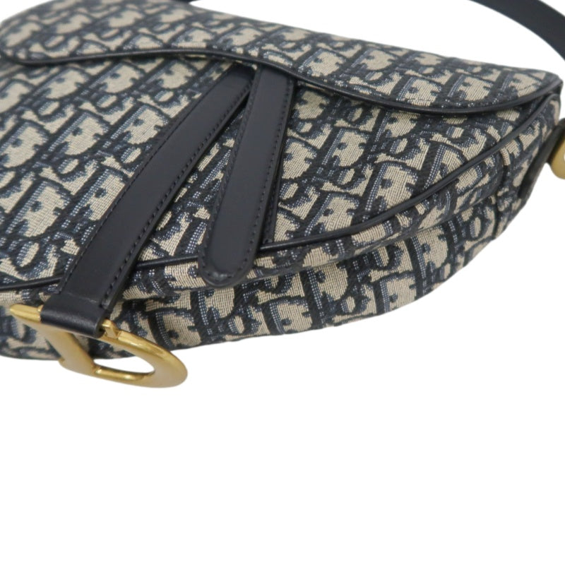 DIOR Saddle Bag Oblique Jacquard Canvas Gold Hardware Blue Navy