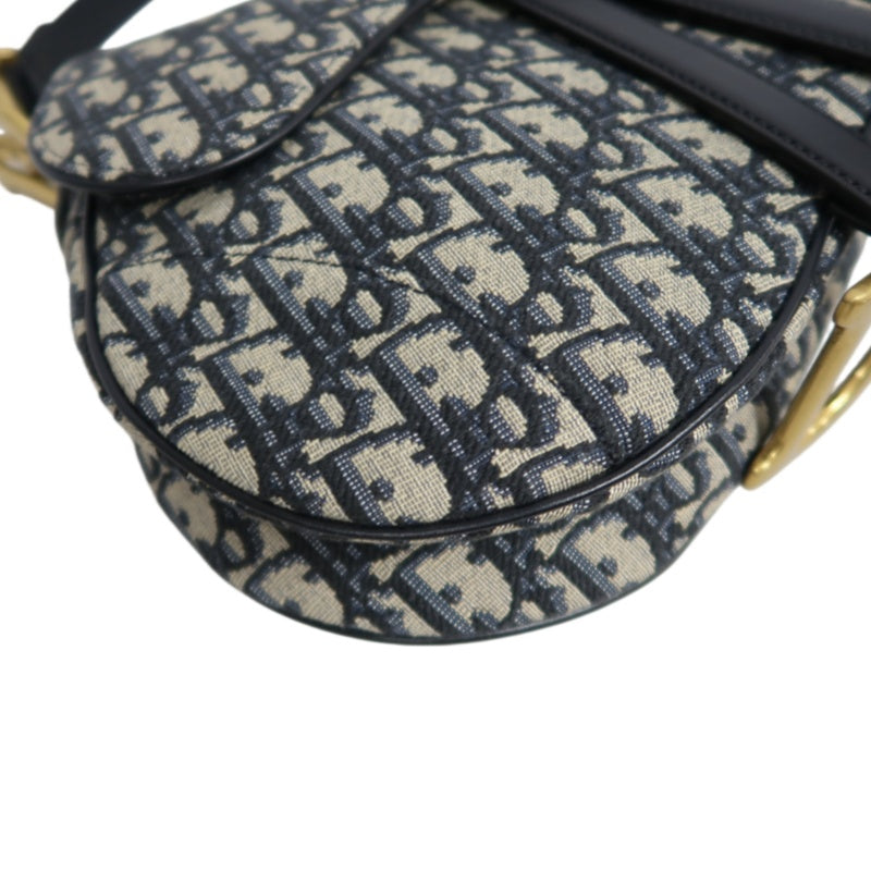 DIOR Saddle Bag Oblique Jacquard Canvas Gold Hardware Blue Navy