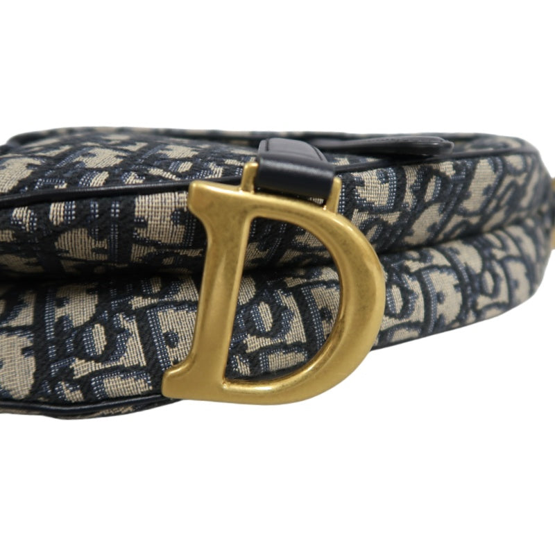 DIOR Saddle Bag Oblique Jacquard Canvas Gold Hardware Blue Navy
