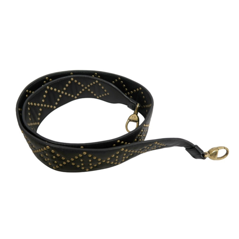 DIOR Lady Dior Cannage Quilted Studded Lambskin Handbag Black Gold Hardware With Shoulder Strap