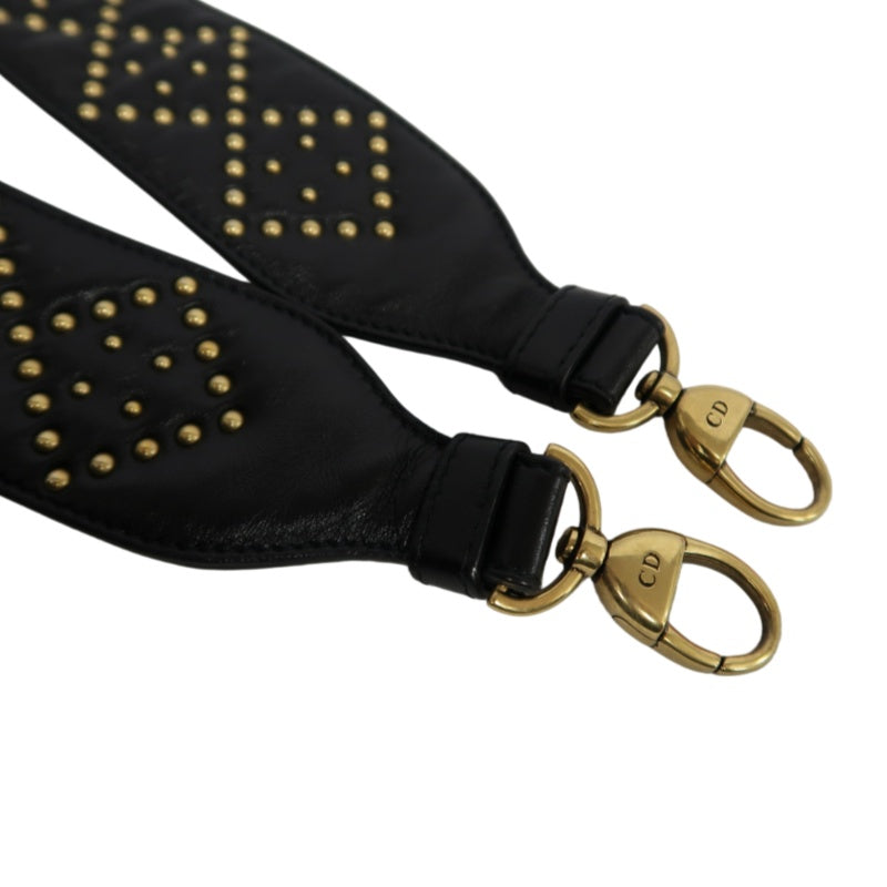 DIOR Lady Dior Cannage Quilted Studded Lambskin Handbag Black Gold Hardware With Shoulder Strap
