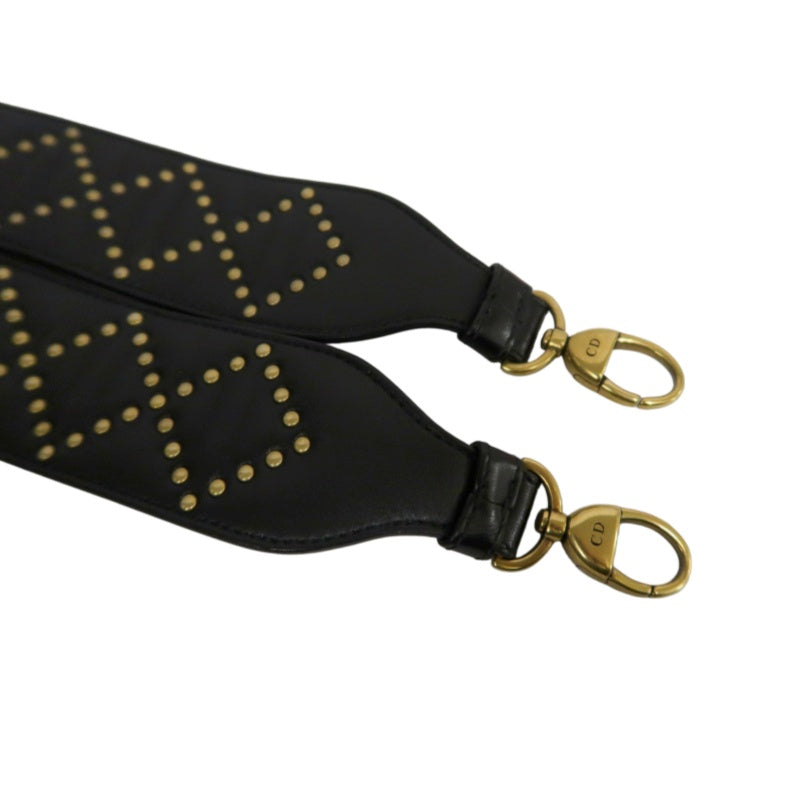 DIOR Lady Dior Cannage Quilted Studded Lambskin Handbag Black Gold Hardware With Shoulder Strap