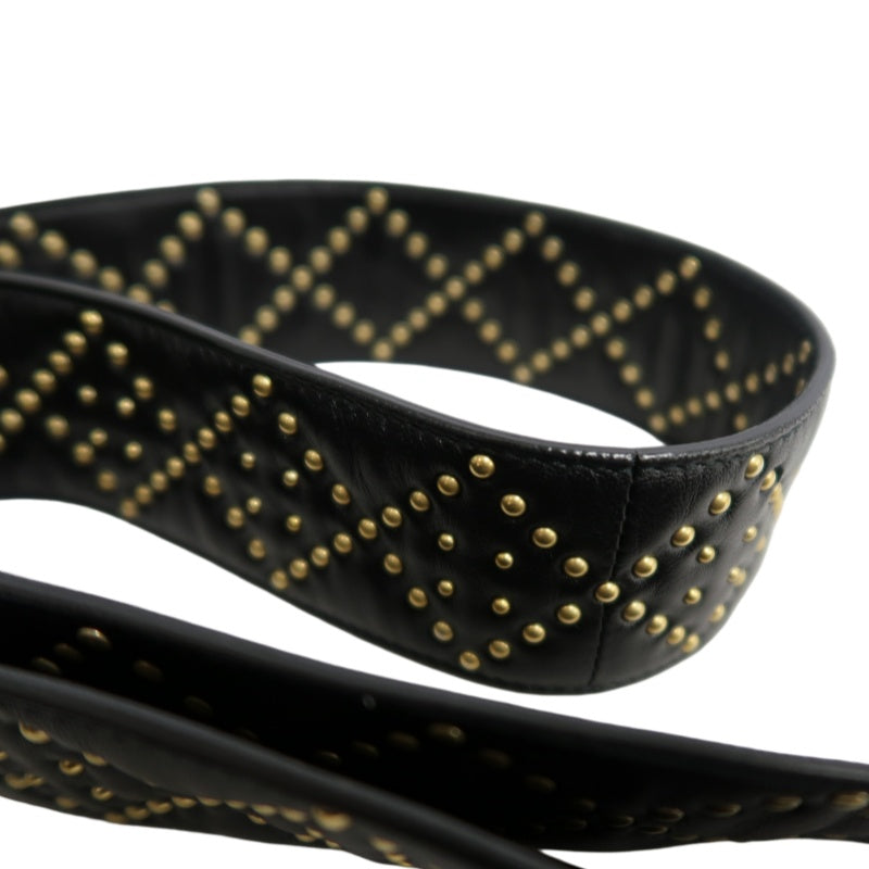 DIOR Lady Dior Cannage Quilted Studded Lambskin Handbag Black Gold Hardware With Shoulder Strap