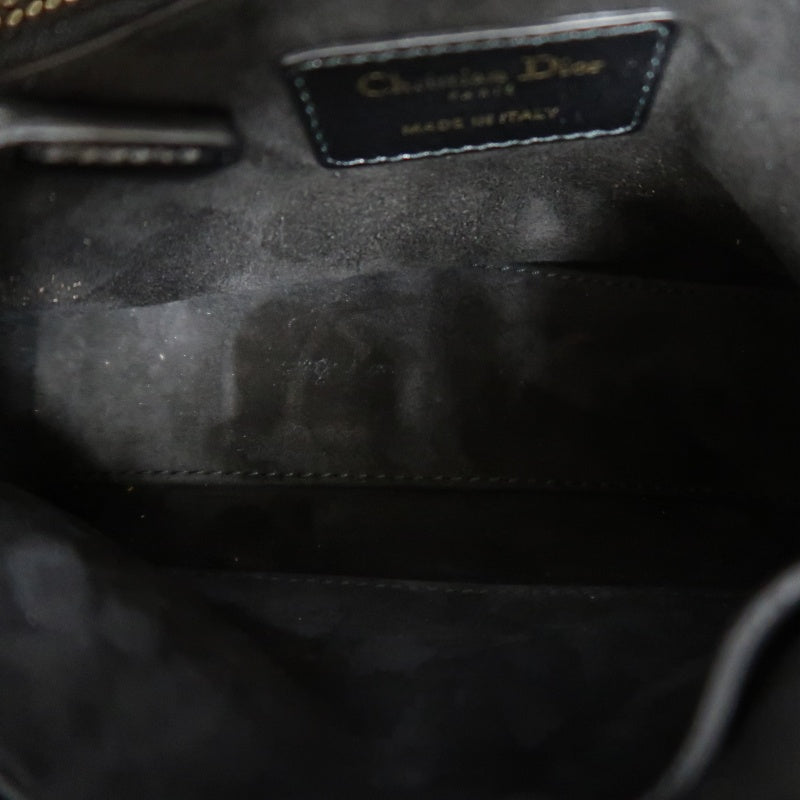 DIOR Lady Dior Cannage Quilted Studded Lambskin Handbag Black Gold Hardware With Shoulder Strap