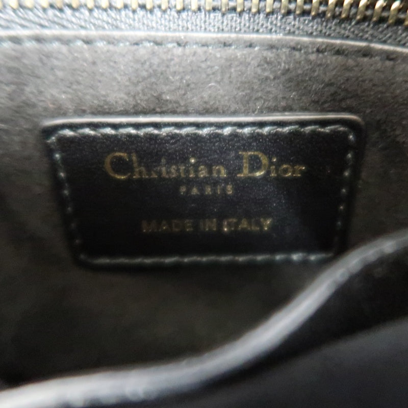 DIOR Lady Dior Cannage Quilted Studded Lambskin Handbag Black Gold Hardware With Shoulder Strap