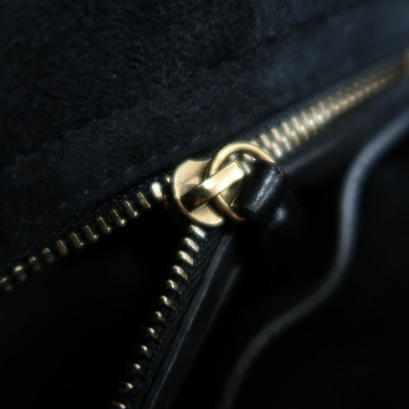 DIOR Lady Dior Cannage Quilted Studded Lambskin Handbag Black Gold Hardware With Shoulder Strap