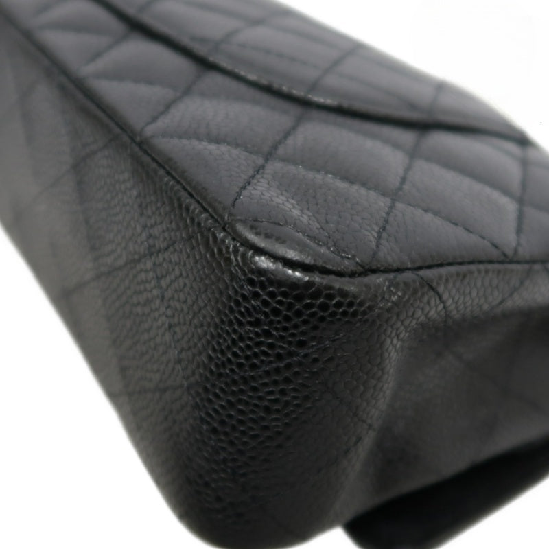 CHANEL Classic Flap Matelasse Caviar Leather Shoulder Bag Black Silver Hardware