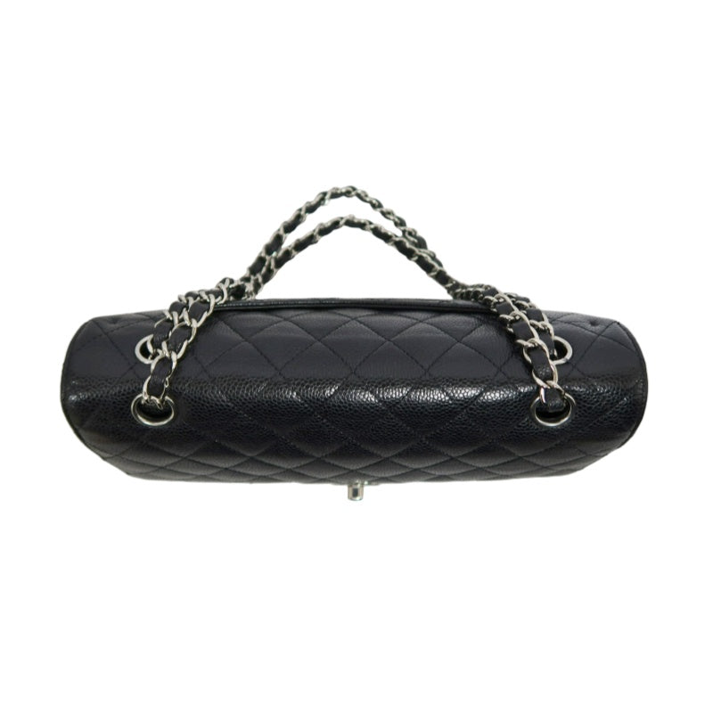 CHANEL Classic Flap Matelasse Caviar Leather Shoulder Bag Black Silver Hardware