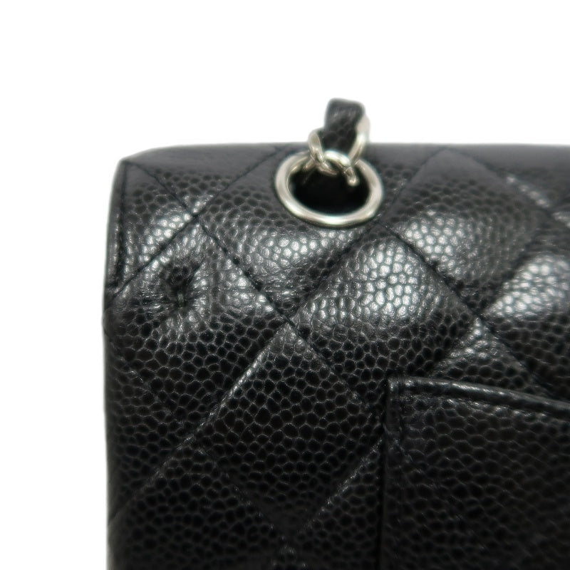 CHANEL Classic Flap Matelasse Caviar Leather Shoulder Bag Black Silver Hardware