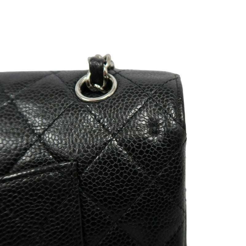 CHANEL Classic Flap Matelasse Caviar Leather Shoulder Bag Black Silver Hardware