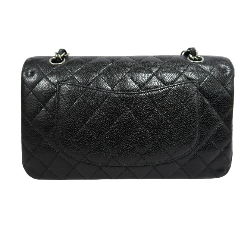 CHANEL Classic Flap Matelasse Caviar Leather Shoulder Bag Black Silver Hardware