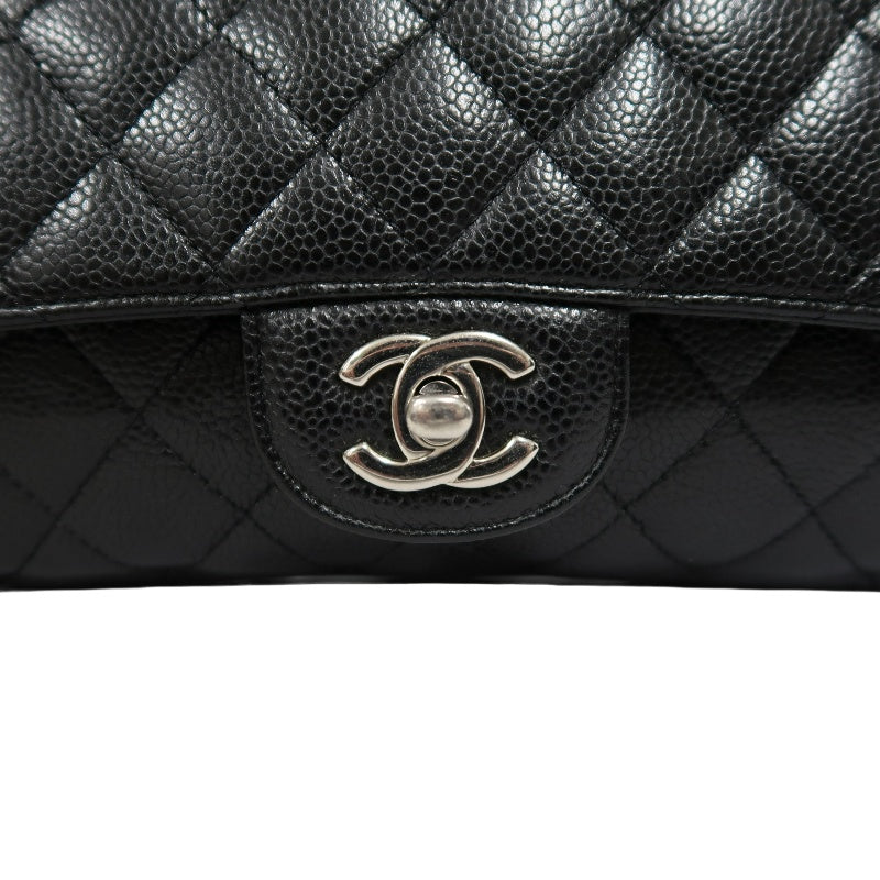 CHANEL Classic Flap Matelasse Caviar Leather Shoulder Bag Black Silver Hardware