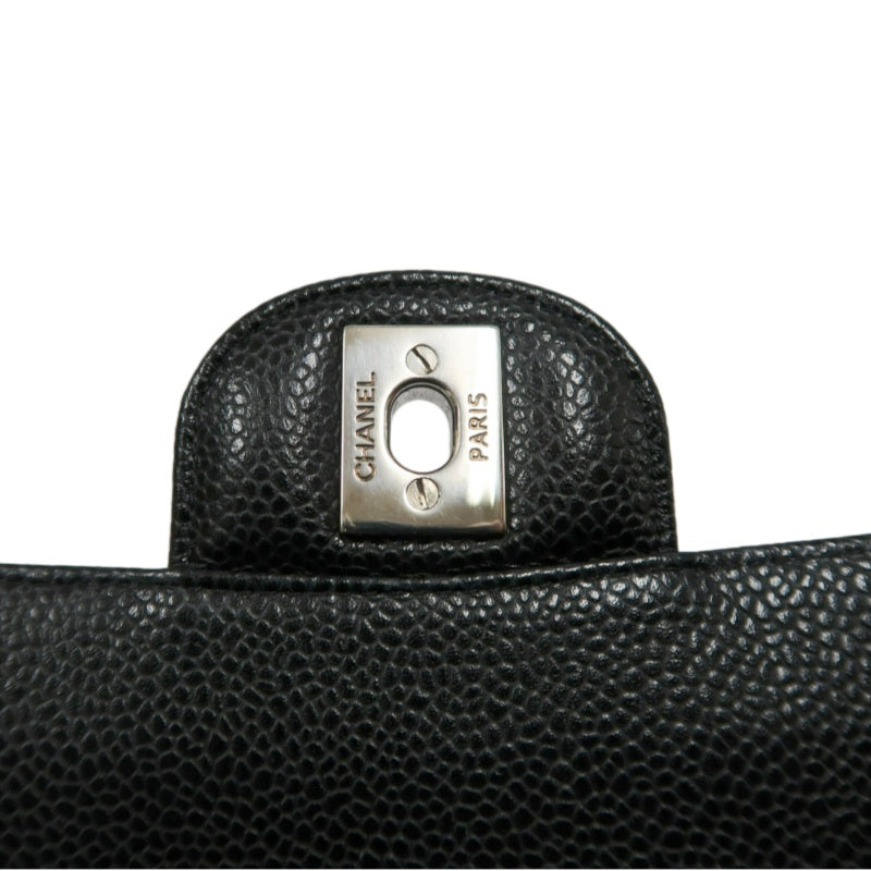 CHANEL Classic Flap Matelasse Caviar Leather Shoulder Bag Black Silver Hardware