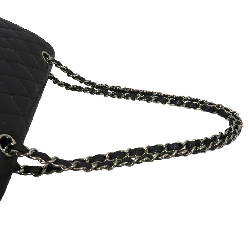 CHANEL Classic Flap Matelasse Caviar Leather Shoulder Bag Black Silver Hardware