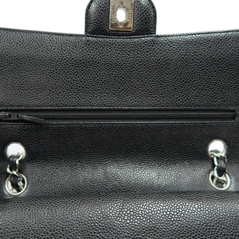 CHANEL Classic Flap Matelasse Caviar Leather Shoulder Bag Black Silver Hardware