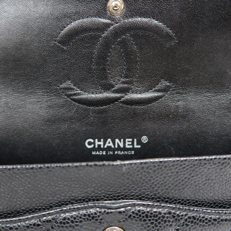 CHANEL Classic Flap Matelasse Caviar Leather Shoulder Bag Black Silver Hardware