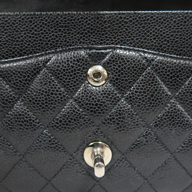 CHANEL Classic Flap Matelasse Caviar Leather Shoulder Bag Black Silver Hardware