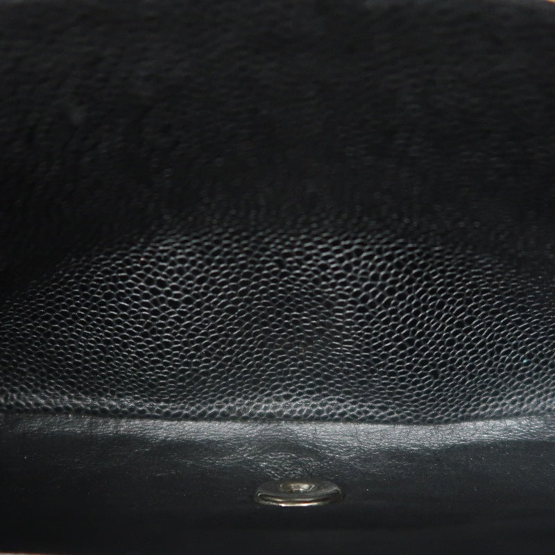 CHANEL Classic Flap Matelasse Caviar Leather Shoulder Bag Black Silver Hardware