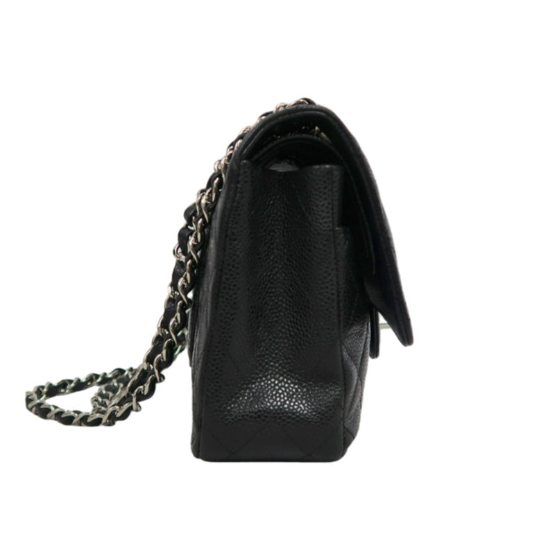 CHANEL Classic Flap Matelasse Caviar Leather Shoulder Bag Black Silver Hardware