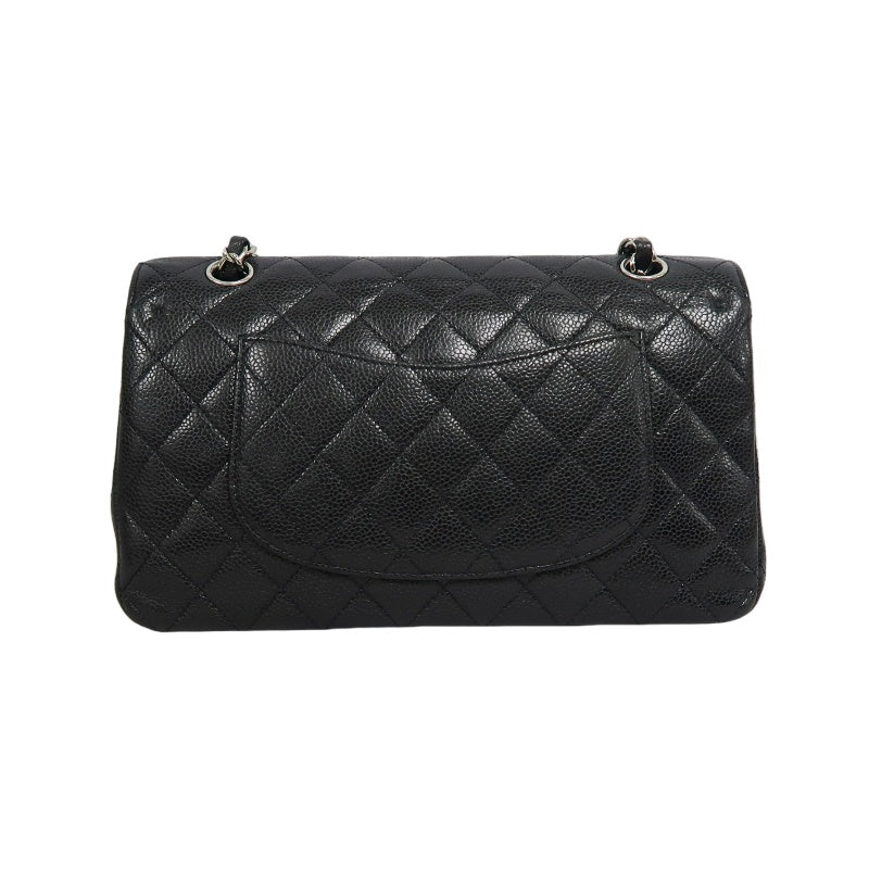 CHANEL Classic Flap Matelasse Caviar Leather Shoulder Bag Black Silver Hardware