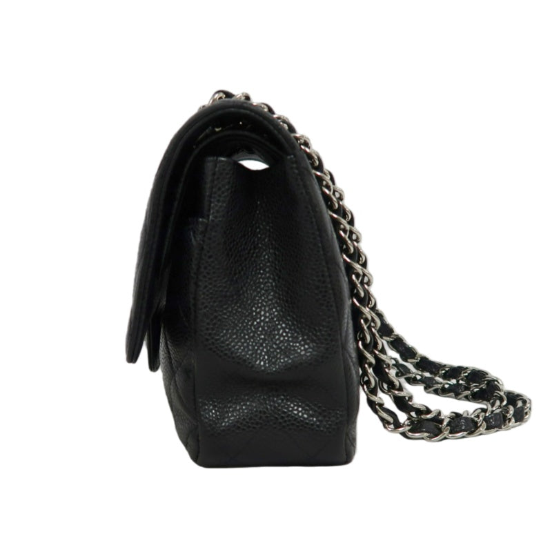 CHANEL Classic Flap Matelasse Caviar Leather Shoulder Bag Black Silver Hardware