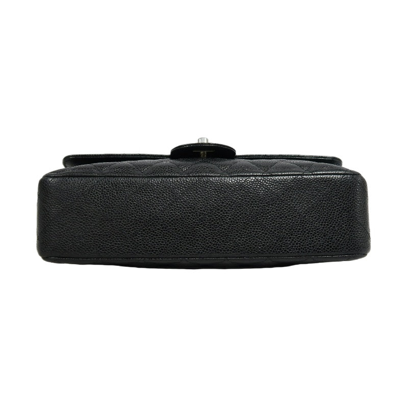 CHANEL Classic Flap Matelasse Caviar Leather Shoulder Bag Black Silver Hardware