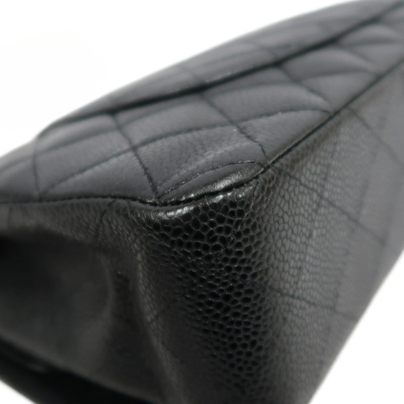 CHANEL Classic Flap Matelasse Caviar Leather Shoulder Bag Black Silver Hardware