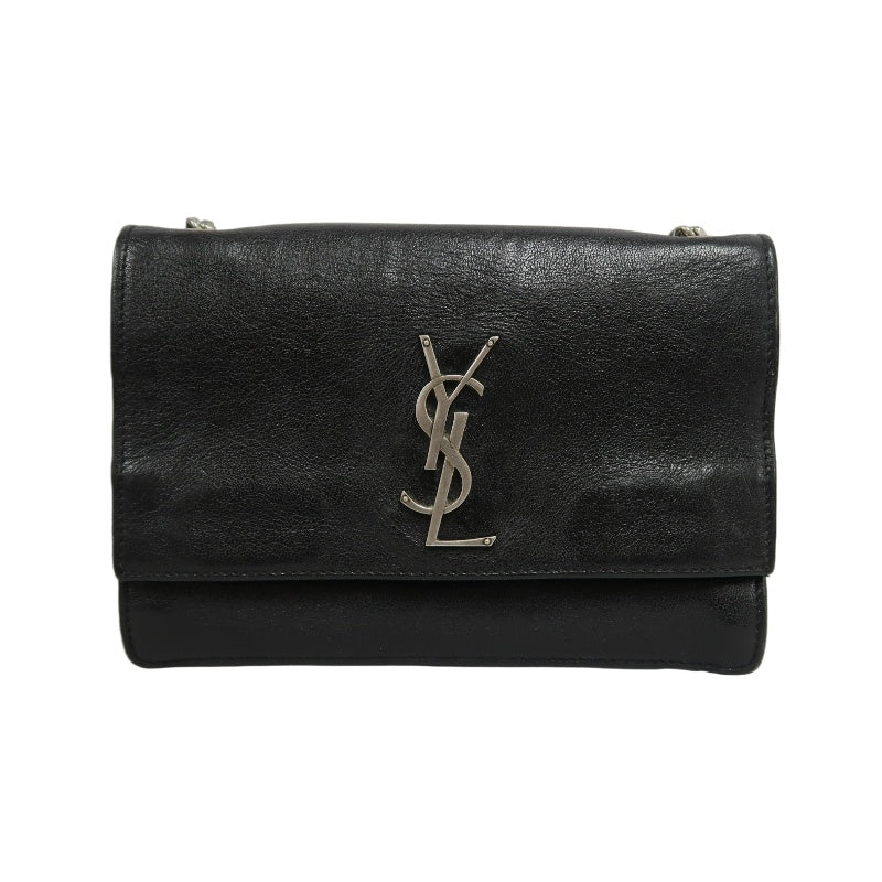 YVES SAINT LAURENT YSL Sunset Calfskin Shoulder Bag Black Waxed Leather Silver Hardware