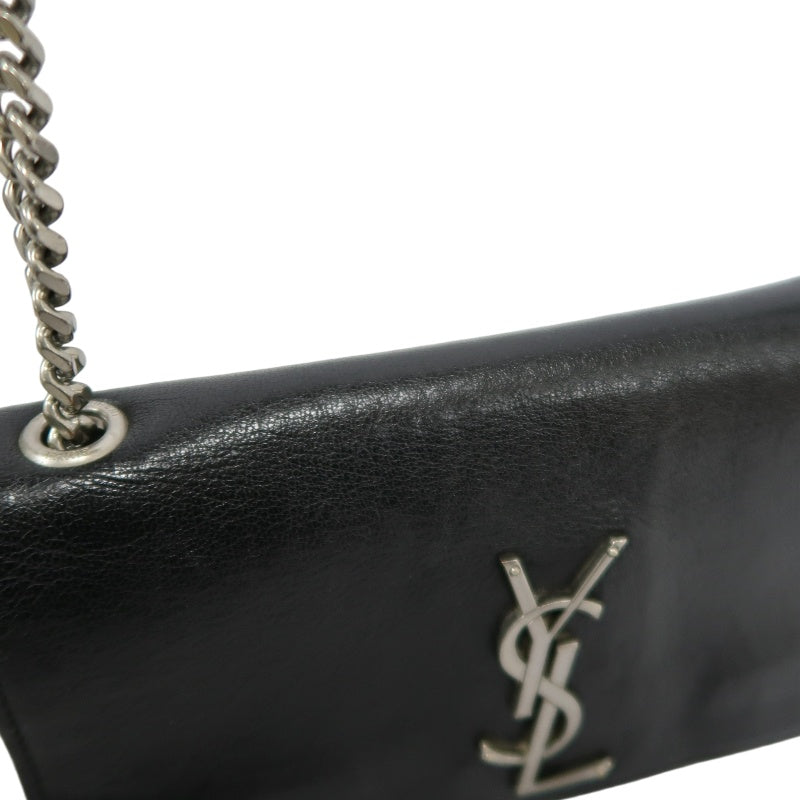 YVES SAINT LAURENT YSL Sunset Calfskin Shoulder Bag Black Waxed Leather Silver Hardware