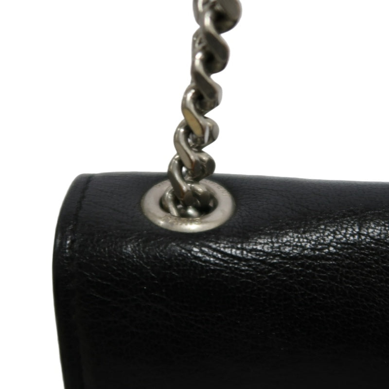 YVES SAINT LAURENT YSL Sunset Calfskin Shoulder Bag Black Waxed Leather Silver Hardware