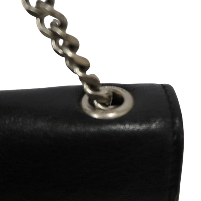 YVES SAINT LAURENT YSL Sunset Calfskin Shoulder Bag Black Waxed Leather Silver Hardware