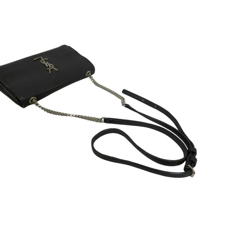 YVES SAINT LAURENT YSL Sunset Calfskin Shoulder Bag Black Waxed Leather Silver Hardware