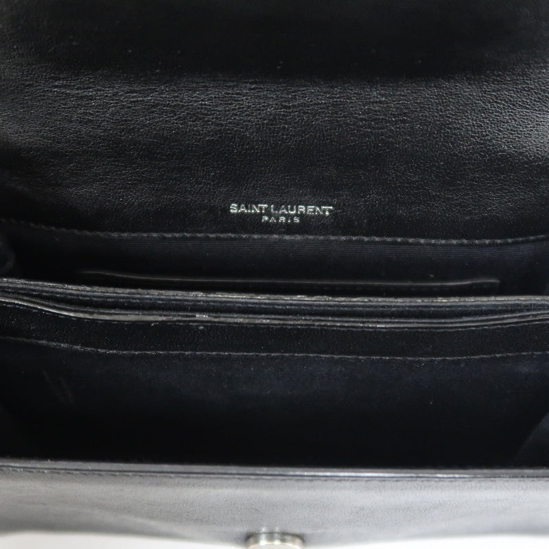YVES SAINT LAURENT YSL Sunset Calfskin Shoulder Bag Black Waxed Leather Silver Hardware