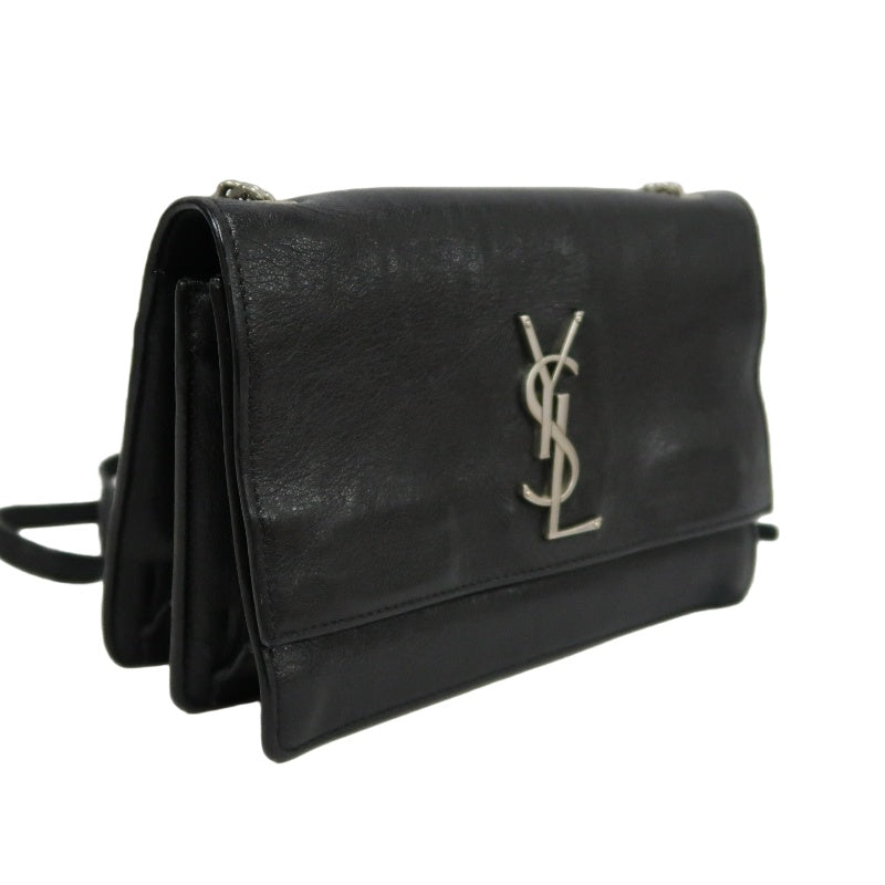 YVES SAINT LAURENT YSL Sunset Calfskin Shoulder Bag Black Waxed Leather Silver Hardware