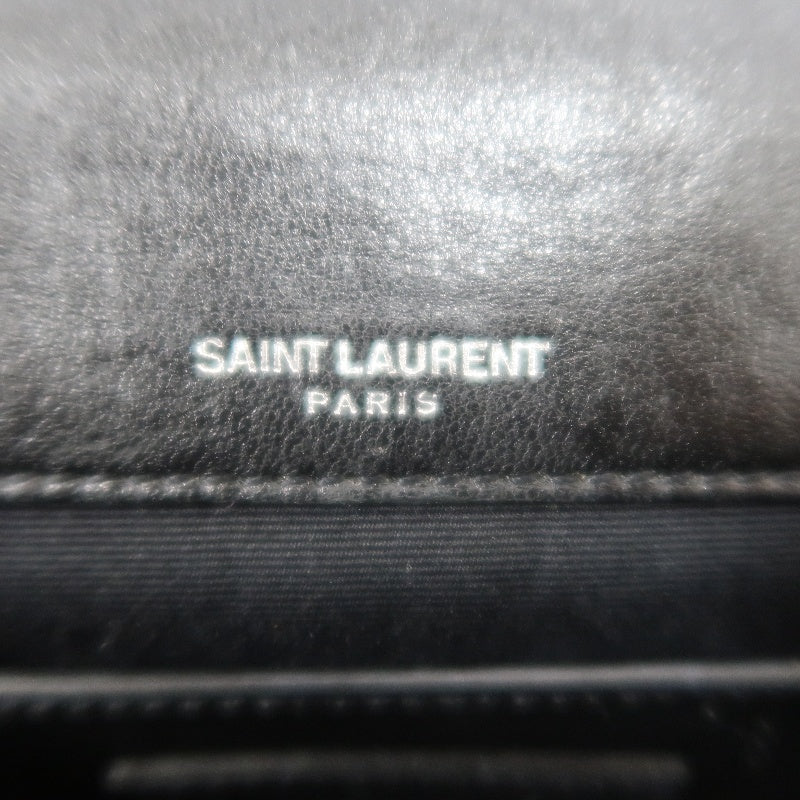 YVES SAINT LAURENT YSL Sunset Calfskin Shoulder Bag Black Waxed Leather Silver Hardware