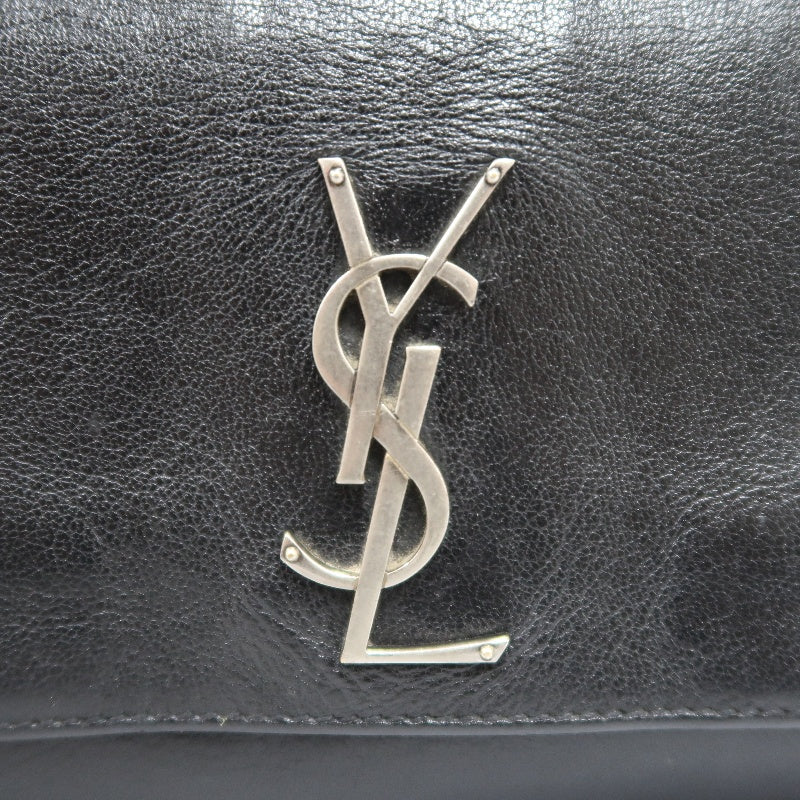 YVES SAINT LAURENT YSL Sunset Calfskin Shoulder Bag Black Waxed Leather Silver Hardware