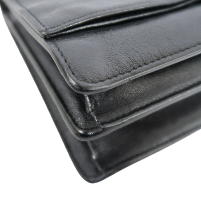 YVES SAINT LAURENT YSL Sunset Calfskin Shoulder Bag Black Waxed Leather Silver Hardware